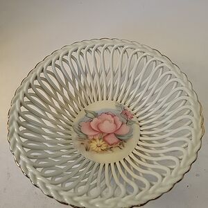 Vintage 1970s Romania Apulum Floral Basket Bowl